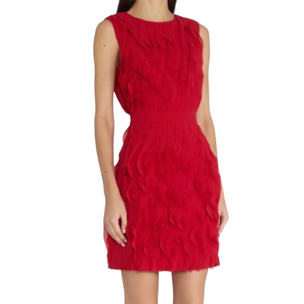 REISS Jasmine Ruffle Detail Sleeveless Crafted Dress, Cherry Red, Size 6